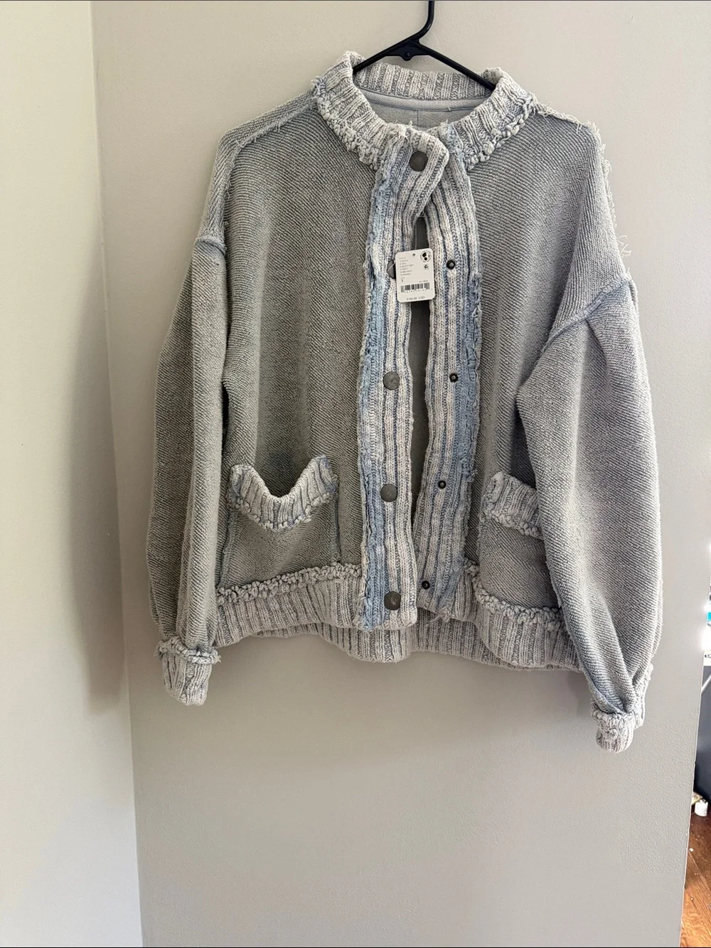 Free People Light Gray Denim-Trim Snap Jacket